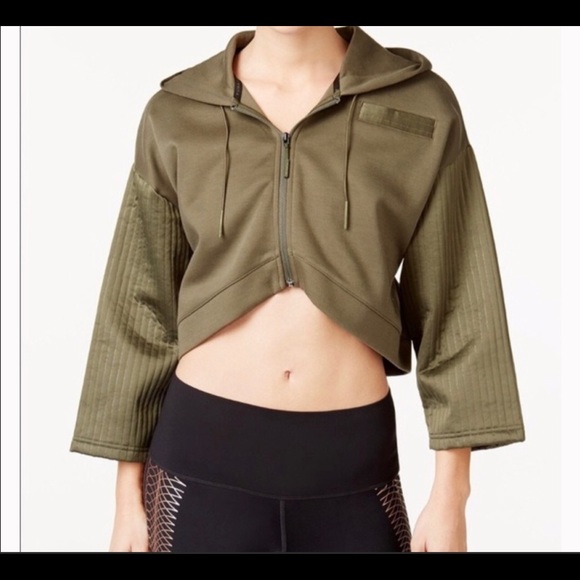 Puma Evo Olive Green Cropped Hoodie Jacket - Picture 2 of 7